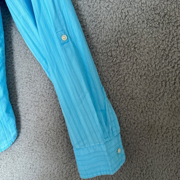 Talbots Button Front Top Women Size 16 Blue Cotton Roll Tab Sleeve Career Casual - Picture 8 of 11